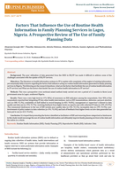 Factors That Influence the Use of Routine Health Information in Family Planning Services in Lagos, Nigeria. A Prospective Review of The Use of Family Planning Data